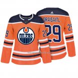 Camiseta Hockey Mujer Edmonton Oilers 29 Leon Draisaitl Autentico Jugador Naranja