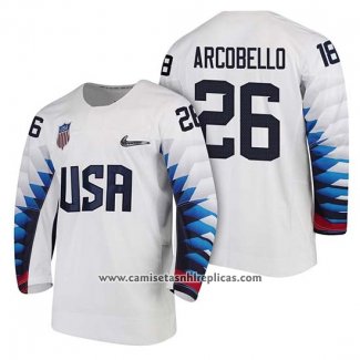 Camiseta Hockey USA Mark Arcobello 2018 Olympic Blanco