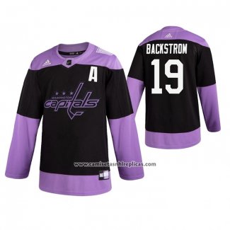 Camiseta Hockey Washington Capitals Nicklas Backstrom 2019 Fights Cancer Negro