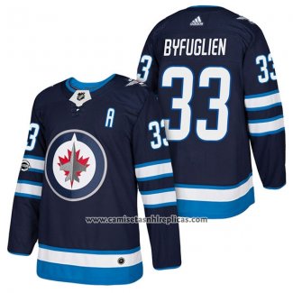 Camiseta Hockey Winnipeg Jets 33 Dustin Byfuglien Autentico Primera 2018 Azul