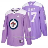 Camiseta Hockey Winnipeg Jets Adam Lowry Hockey Fights Cancer Violeta