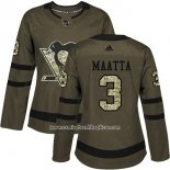 Camiseta Hockey Mujer Pittsburgh Penguins 3 Olli Maatta Salute To Service 2018 Verde