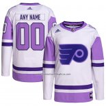 Camiseta Hockey Philadelphia Flyers Personalizada Fights Cancer Autentico Blanco Violeta