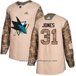 Camiseta Hockey San Jose Sharks 31 Martin Jones Camuflaje Autentico 2017 Veterans Day Stitched