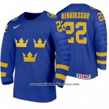 Camiseta Hockey Suecia Karl Henriksson Away 2020 IIHF World Junior Championship Azul