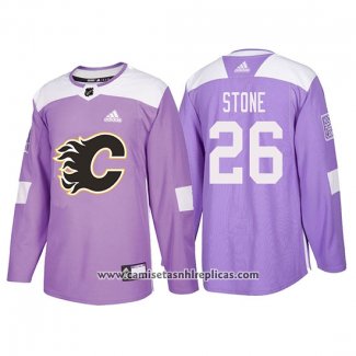 Camiseta Hockey Calgary Flames Michael Stone Hockey Fights Cancer Violeta