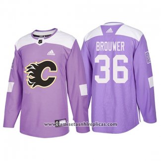 Camiseta Hockey Calgary Flames Troy Brouwer Hockey Fights Cancer Violeta