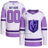 Camiseta Hockey Vegas Golden Knights Personalizada Fights Cancer Autentico Blanco Violeta