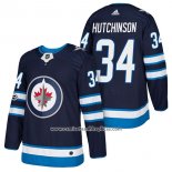 Camiseta Hockey Winnipeg Jets 34 Michael Hutchinson Autentico Primera 2018 Azul