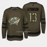 Camiseta Hockey Columbus Blue Jackets 13 Cam Atkinson Verde Salute To Service