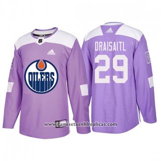 Camiseta Hockey Edmonton Oilers Leon Draisaitl Hockey Fights Cancer Violeta