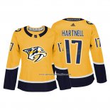 Camiseta Hockey Mujer Nashville Predators 17 Scott Hartnell Autentico Jugador Amarillo