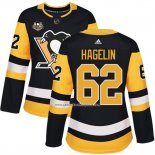 Camiseta Hockey Mujer Pittsburgh Penguins 62 Carl Hagelin 50 Anniversary Primera Premier Negro