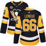 Camiseta Hockey Mujer Pittsburgh Penguins 66 Mario Lemieux 50 Anniversary Primera Premier Negro