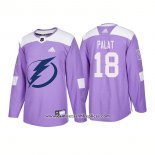 Camiseta Hockey Tampa Bay Lightning 18 Ondrej Palat Autentico Hockey Fights Cancer 2018 Violeta